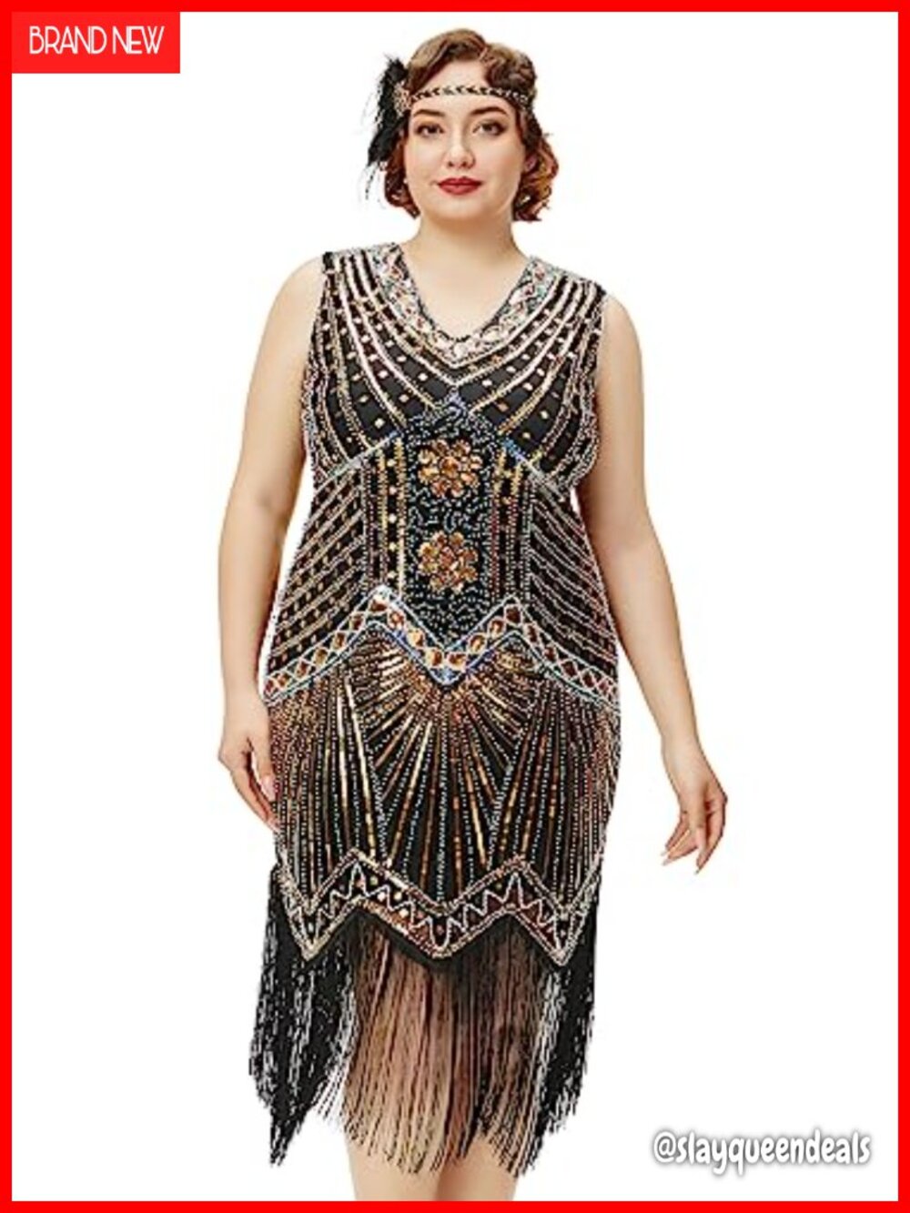 Flapper Dress 1920s Fringe Sequin Plus Size Cocktail Costume V-Neck
